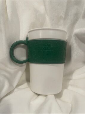 Starbucks Coffee Mug White Ceramic W/ Green Rubber Handle & Grip 12 Oz SC1